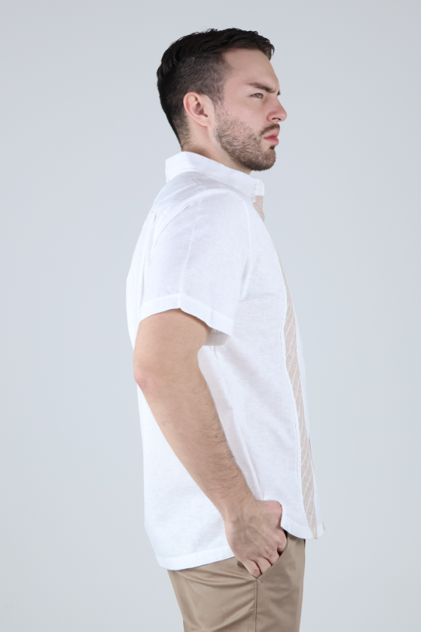 Camisa Guayabera Hombre Manga Corta Lino Con Detalle En Pecho
